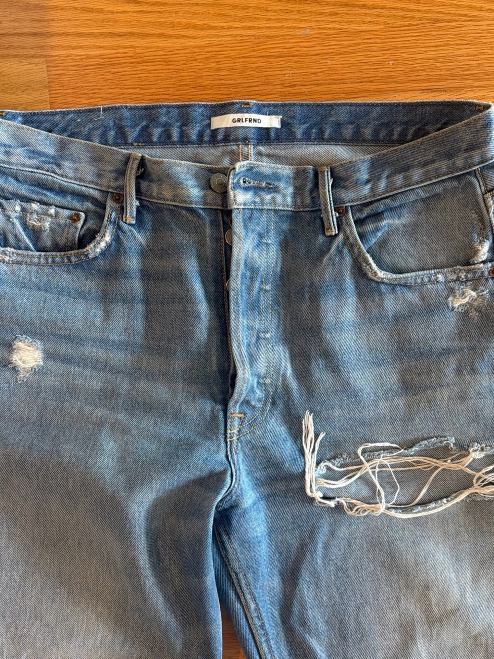 GRLFRND Men's Light Blue Distressed Straight Jeans